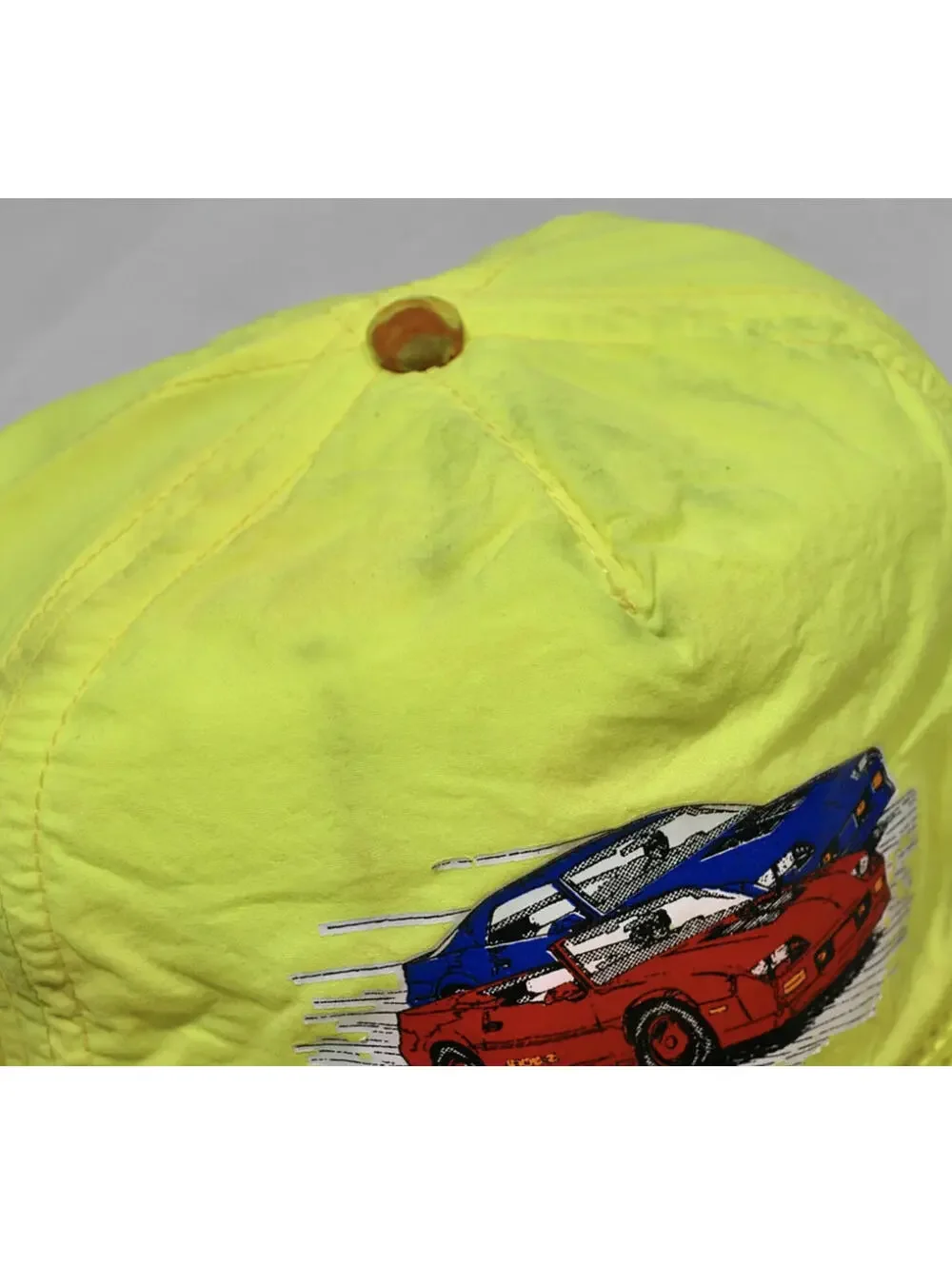 Vintage Racing Street Sports Car Neon Yellow 90s Strap Hat